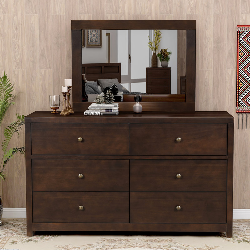 Magic Home Vintage Aesthetic Solid Wood 6 Drawer Double Dresser with Mirror Wayfair.ca